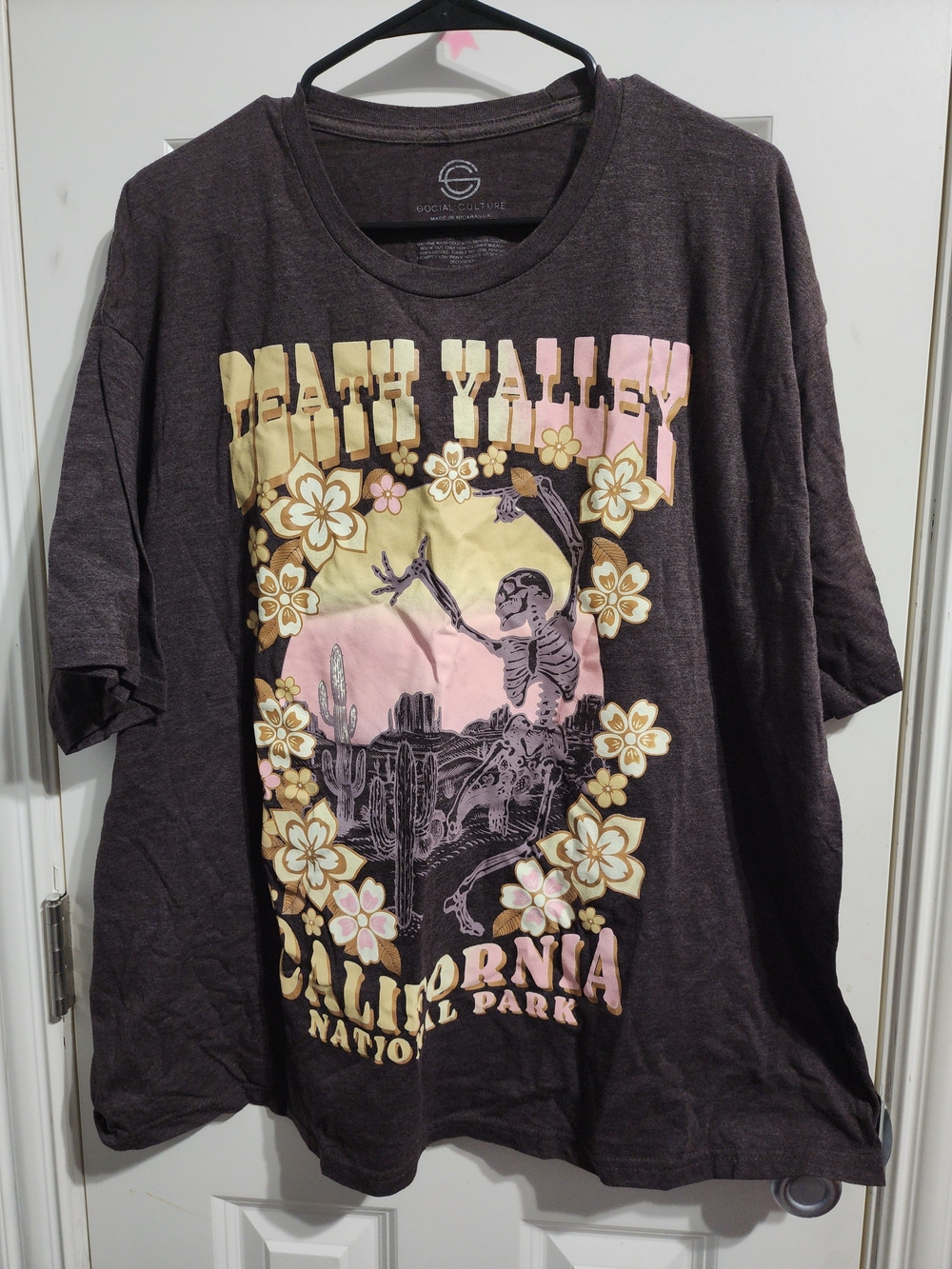Women's Death Valley Graphic Tee - Brown with Pink & Yellow Print